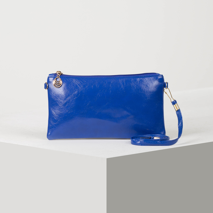 Клатч женский, отдел на молнии, длинный ремень, цвет синий
