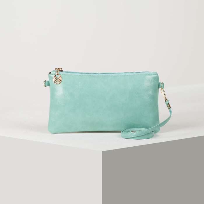 Клатч женский, отдел на молнии, длинный ремень, цвет мятный