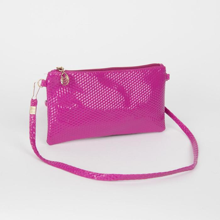 Клатч женский на молнии "Шик", 1 отдел на молнии, длинный ремень, цвет розовый