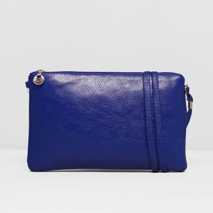 Клатч женский "Классика", отдел на молнии, длинный ремень, цвет синий