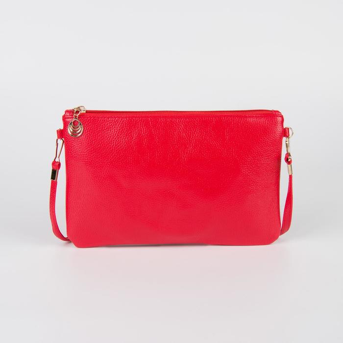 Клатч женский "Классика", отдел на молнии, длинный ремень, цвет красный