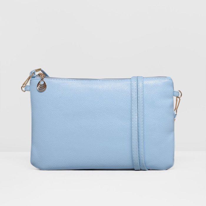 Клатч женский "Классика", отдел на молнии, длинный ремень, цвет голубой