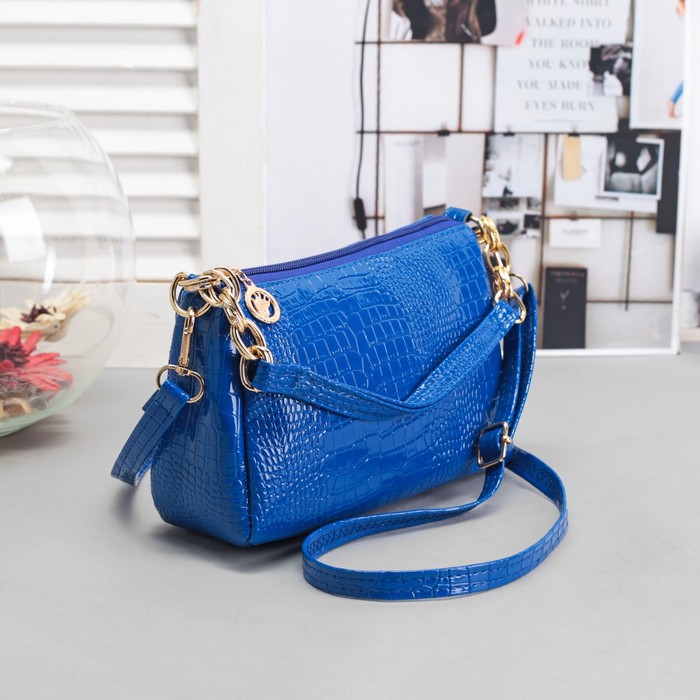 Сумка женская на молнии "Красотка", 1 отдел, наружный карман, длинный ремень, цвет синий