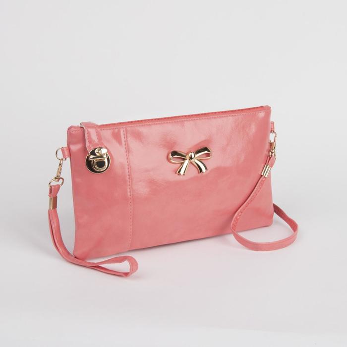 Клатч женский, 1 отдел перегородкой, наружный карман, ручка, длинный ремень, цвет коралловый