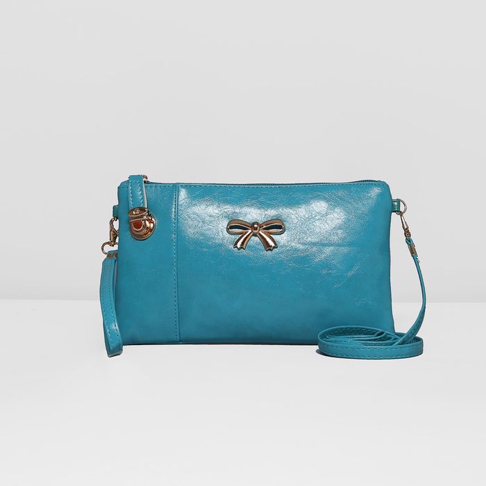 Клатч "Элегантность", 1 отдел с перегородкой, наружный карман, ручка, длинный ремень, цвет бирюзовый