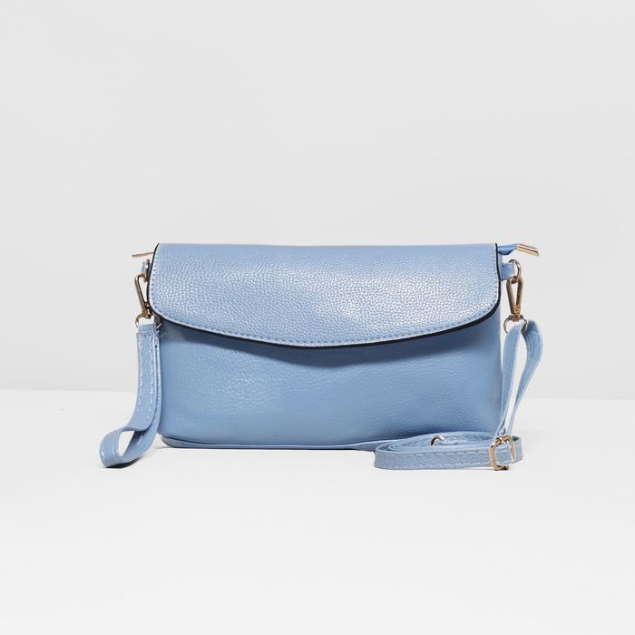 Сумка женская, 1 отдел, 2 наружных кармана, длинный ремень, цвет голубой