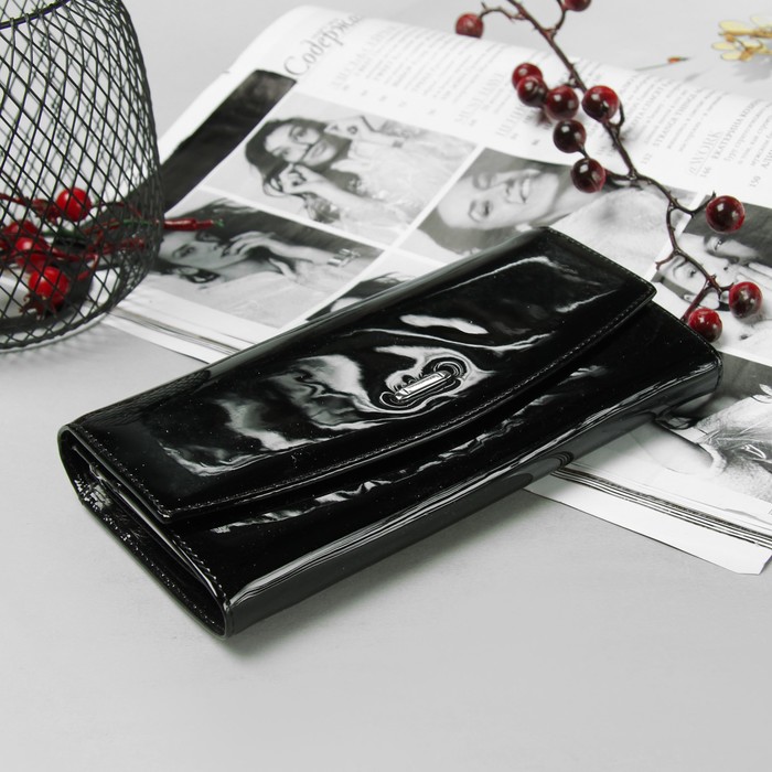 Кошелёк женский, 4 отдела, для карт, 2 отдела рамка, наружный карман, цвет чёрный