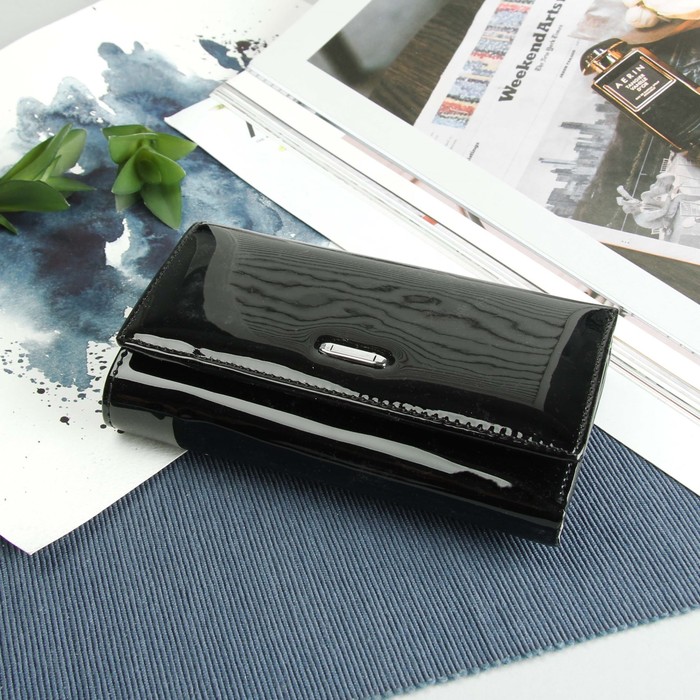 Кошелёк женский, 3 отдела, для карт, для монет, цвет чёрный