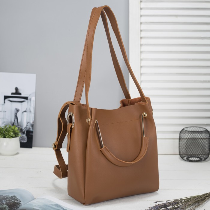 Сумка женская на молнии, 1 отдел с косметичкой, цвет коричневый