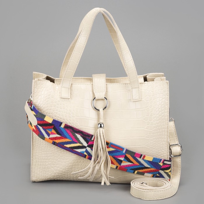 Сумка женская на молнии, 1 отдел с перегородкой, длинный ремень, цвет бежевый