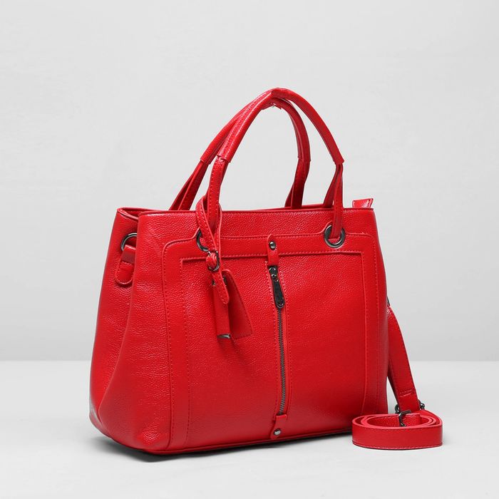 Сумка женская на молнии, 2 отдела, 2 наружных кармана, длинный ремень, цвет красный