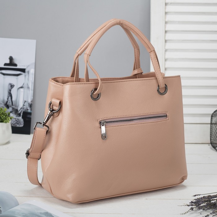 Сумка женская на молнии, 2 отдела, 2 наружных кармана, длинный ремень, цвет розовый