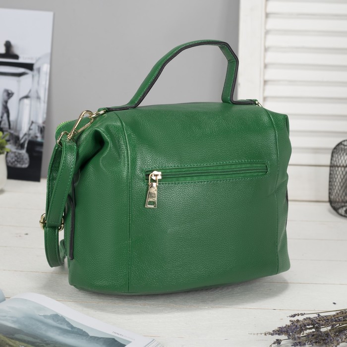 Сумка женская на молнии, 1 отдел, наружный карман, длинный ремень, цвет зелёный