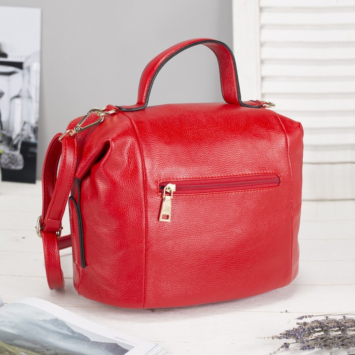 Сумка женская на молнии, 1 отдел, наружный карман, длинный ремень, цвет красный