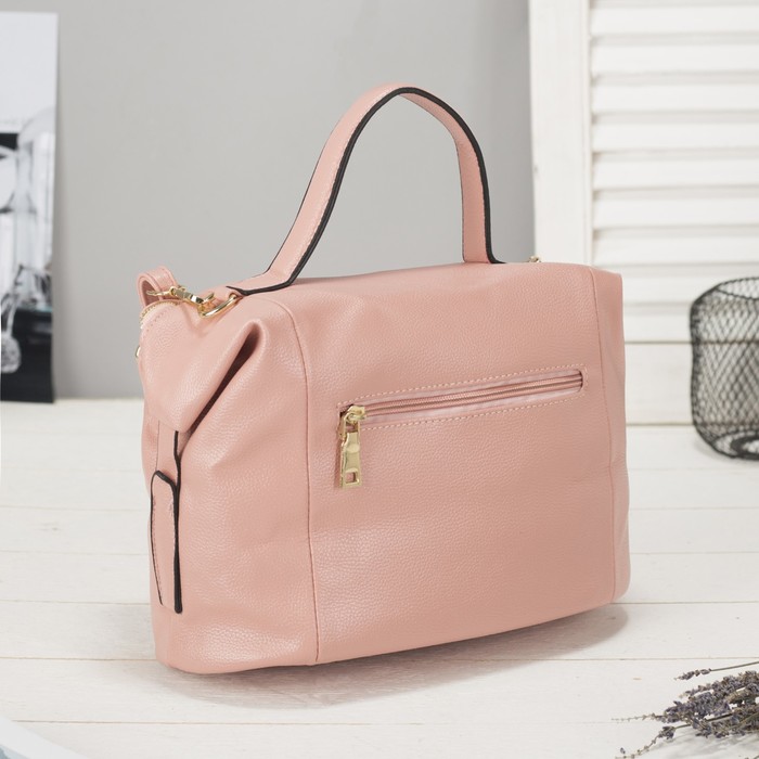 Сумка женская на молнии, 1 отдел, наружный карман, длинный ремень, цвет розовый