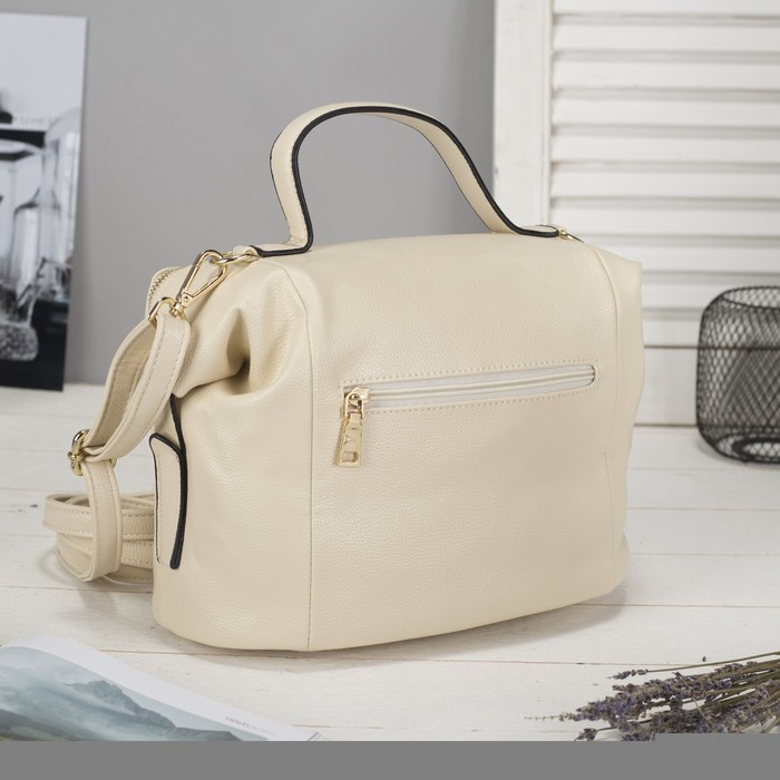 Сумка женская на молнии, 1 отдел, наружный карман, длинный ремень, цвет молочный