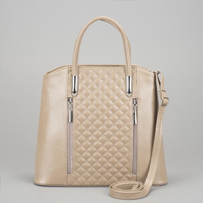 Сумка женская на молнии, 1 отдел, 3 наружных кармана, цвет бежевый