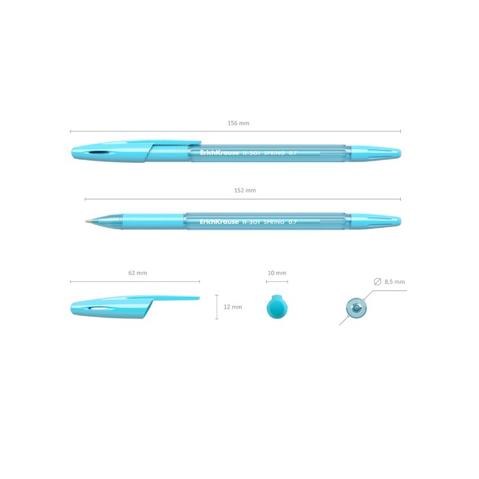 Набор ручек шариковых 4 штуки R-301 Spring Stick & Grip, узел 0.7 мм, чернила синие, резиновый упор, длина линии письма 1000 метров, европодвес