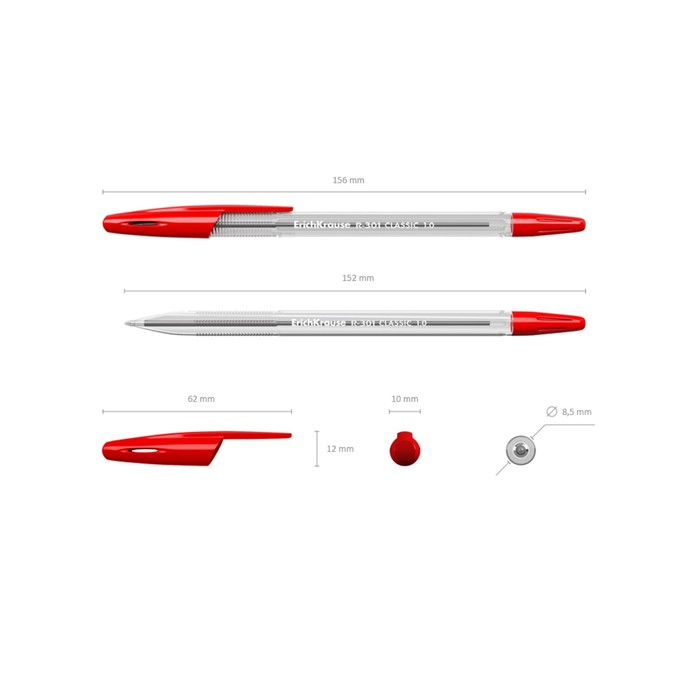 Ручка шариковая Erich Krause R-301 Classic Stick, узел 1.0 мм, чернила красные, длина линии письма 2000 метров, штрихкод на ручке