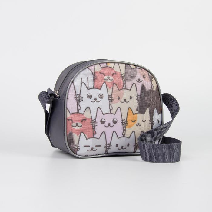 Сумка детская на молнии "Коты", 1 отдел, длинный ремень, цвет розовый