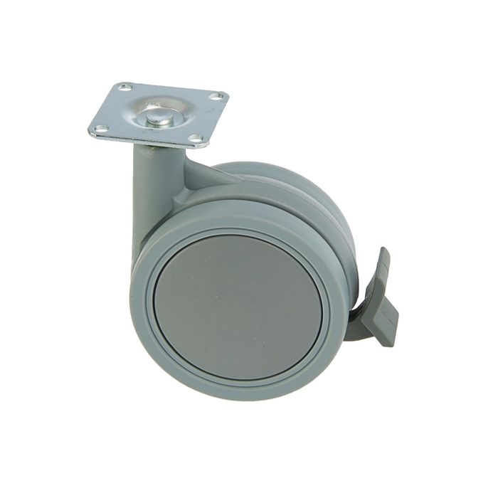 Колесо мебельное, d=75 мм, с тормозом, серое