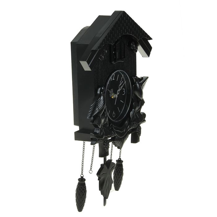 Часы настенные с кукушками черные 30*34см пластик