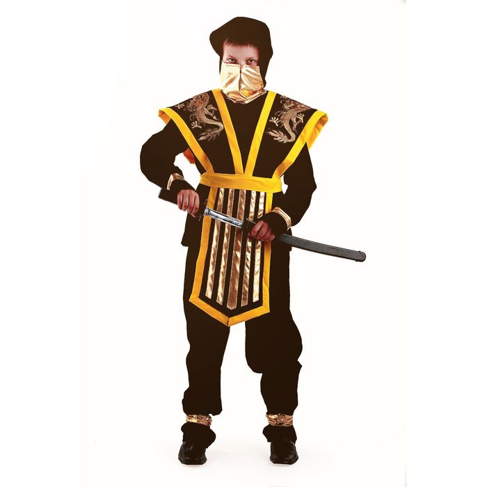Карнавальный костюм "Мастер Ниндзя", бархат, парча, р-р 30, рост 116 см, цвет чёрно-жёлтый