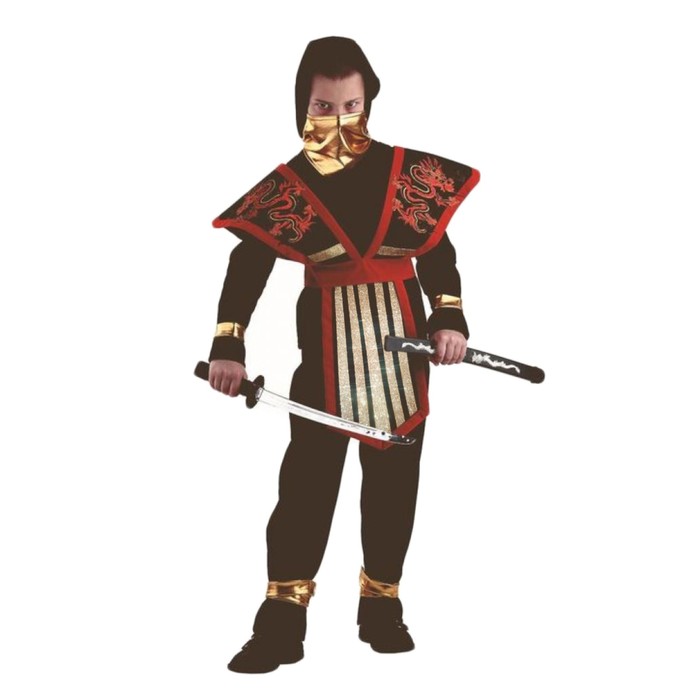 Карнавальный костюм "Мастер Ниндзя", бархат, парча, р-р 40, рост 158 см, цвет чёрно-красный