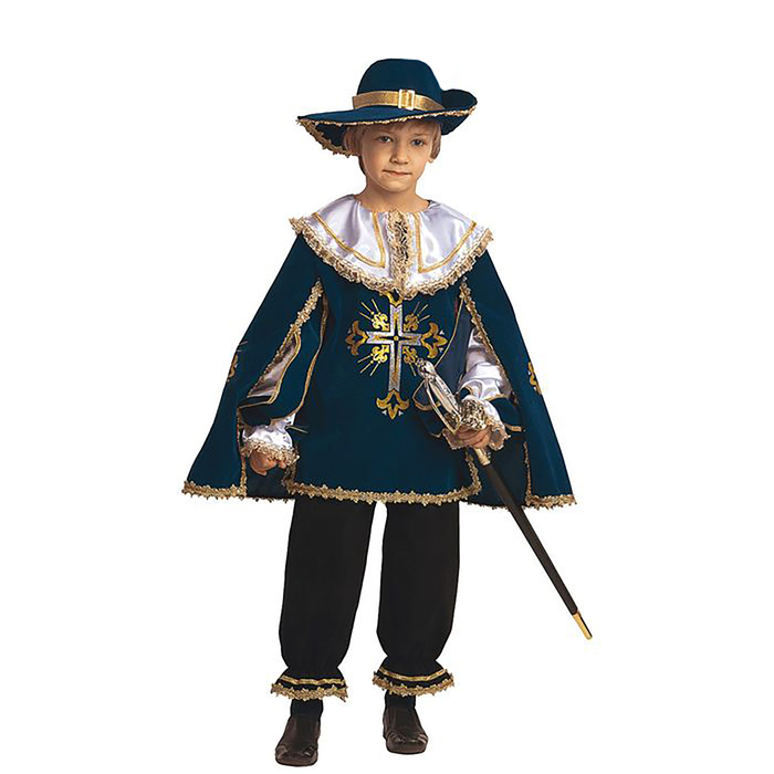 Карнавальный костюм &quot;Мушкетёр&quot;, бархат, р-р 28, рост 110 см, цвет синий