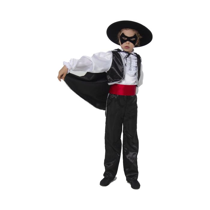 Карнавальный костюм "Зорро", текстиль, р-р 34, рост 128 см