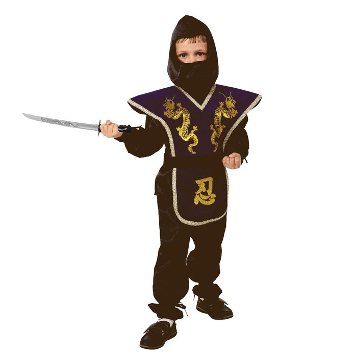 Карнавальный костюм "Ниндзя", текстиль, р-р 32, рост 122 см, цвет синий