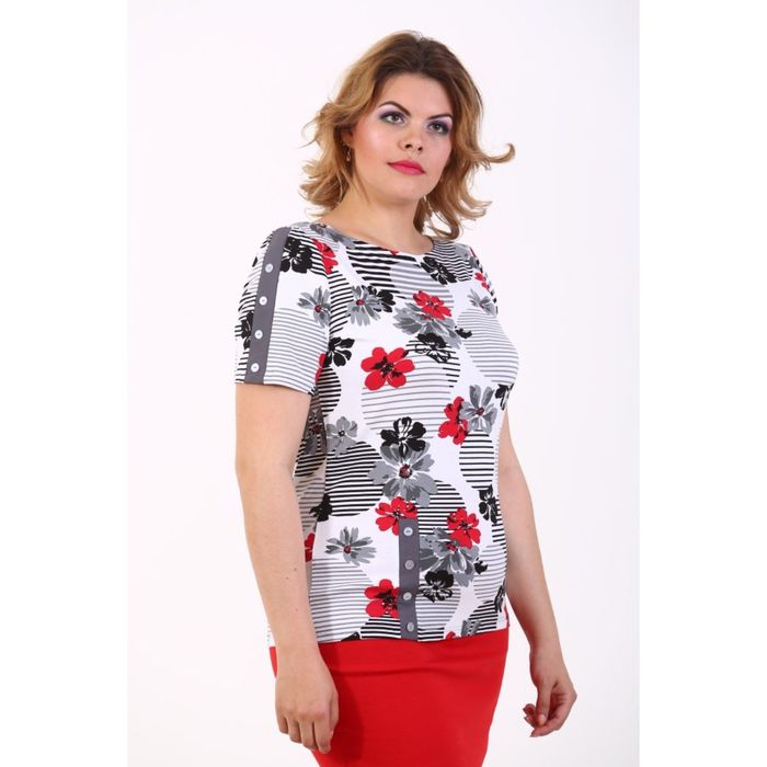 Блузка женская, размер 48, цвет бело-серый 300В1379