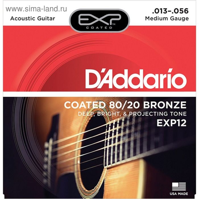 фото Струны для акустической гитары d`addario exp12 coated 80/20 medium 13-56
