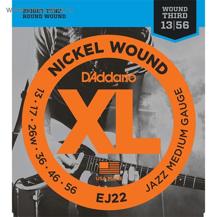 фото Струны для электрогитары d`addario ej22 xl nickel wound jazz medium 13-56