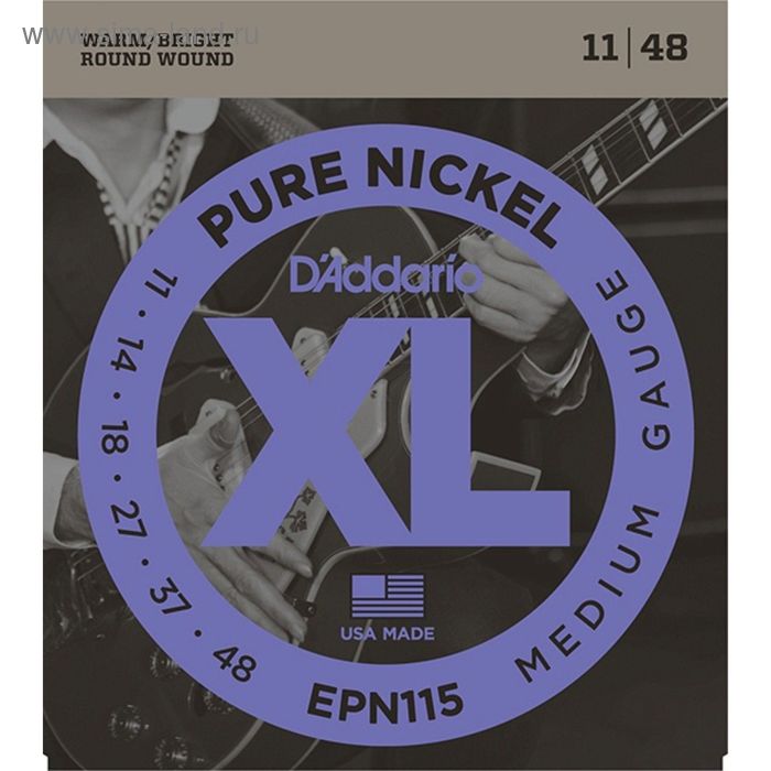 фото Струны для электрогитары d`addario epn115 xl pure nickel blues/jazz rock11-48