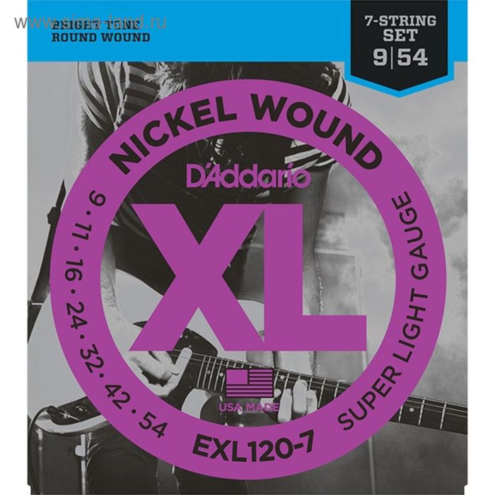 Струны для электрогитары D`Addario EXL120-7 XL NICKEL WOUND Super Light 7-String 9-52 exl120 xl nickel wound струны для электрогитары super light 9 42 d addario