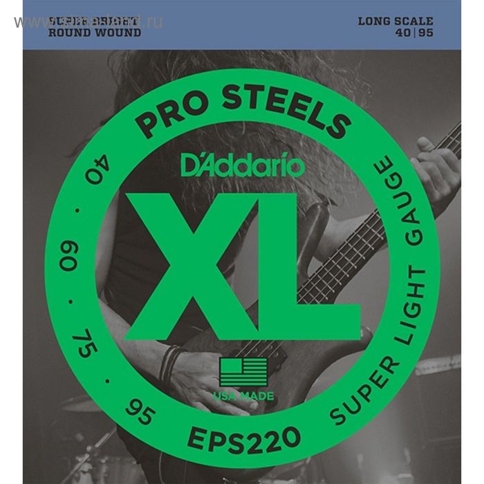 фото Струны для бас-гитары d'addario eps220 prosteels, super light, 40-95 d`addario