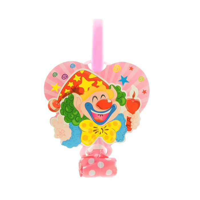 Язычок "Клоун со свечей" розовый цвет (набор 6 шт)