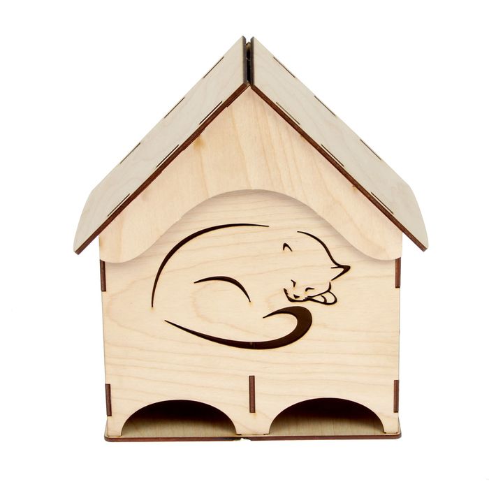 Чайный домик из фанеры "С кошечкой" 10х18х22,5х0,4см (ЧД-014)