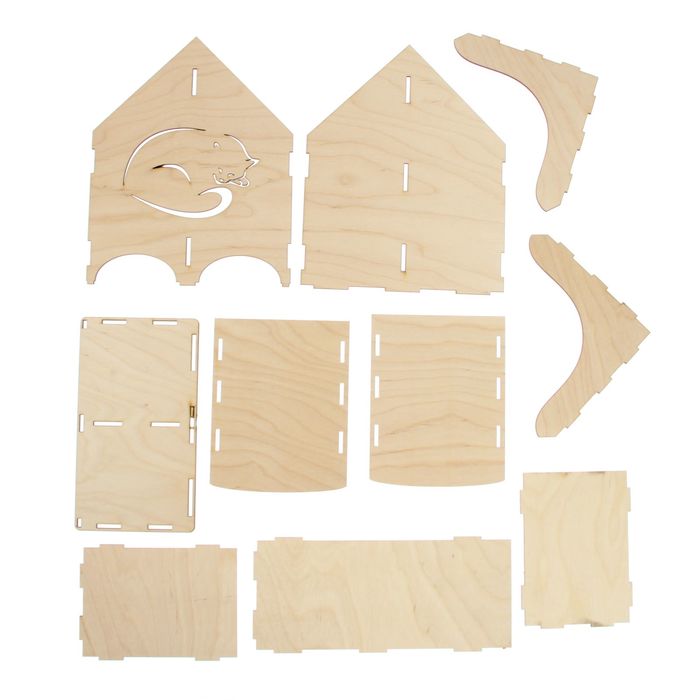 Чайный домик из фанеры "С кошечкой" 10х18х22,5х0,4см (ЧД-014)