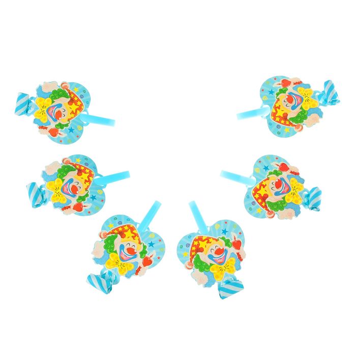 Язычок "Клоун со свечей" голубой цвет (набор 6 шт)
