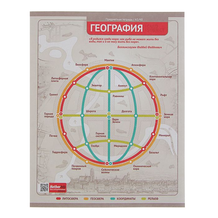 Тетрадь предметная "Дорога к знаниям" 48 листов клетка "География", картонная обложка