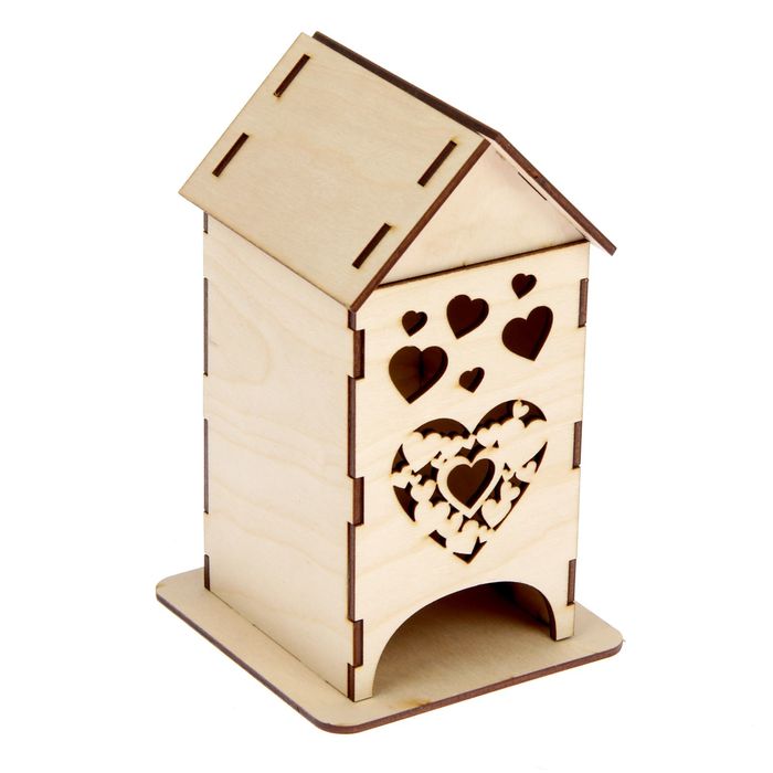Чайный домик из фанеры "Сердца" 11х17,5х8 см (ЧД-001) набор 9 деталей