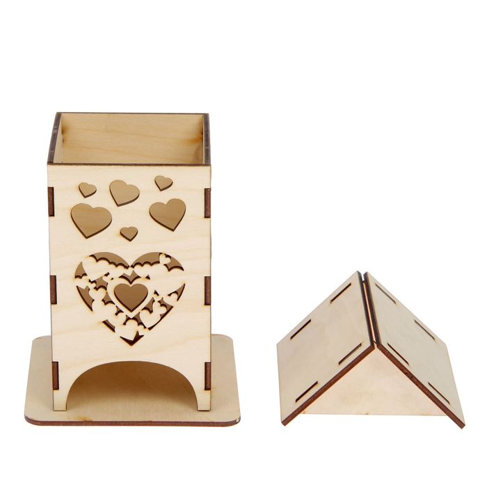 Чайный домик из фанеры "Сердца" 11х17,5х8 см (ЧД-001) набор 9 деталей
