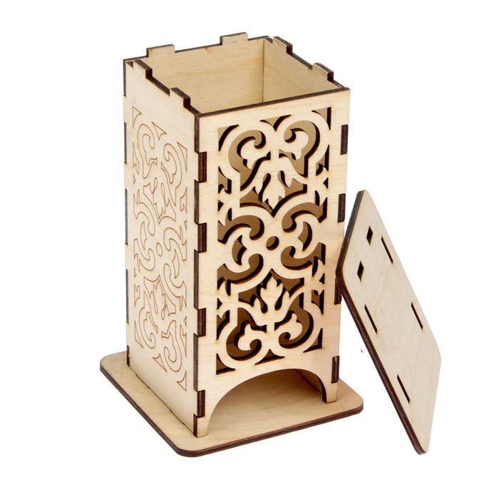 Чайный домик из фанеры "Узоры" 11х17,5х8 см (ЧД-005)