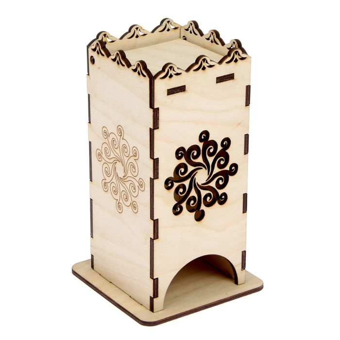 Чайный домик из фанеры "С узорами" 11х17,5х8 см (ЧД-006)