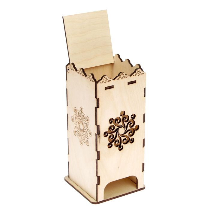 Чайный домик из фанеры "С Узорами" 9,2х21,7х8 см (ЧД-007)