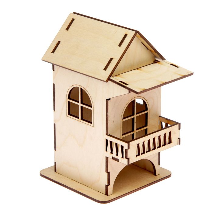 Чайный домик из фанеры "Домик с балконом" 11х17,5х8 см (ЧД-009)