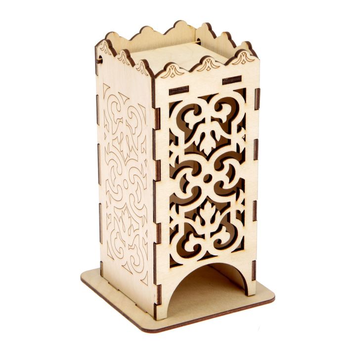 Чайный домик из фанеры "Узоры №2" 11х17,5х8 см (ЧД-011)