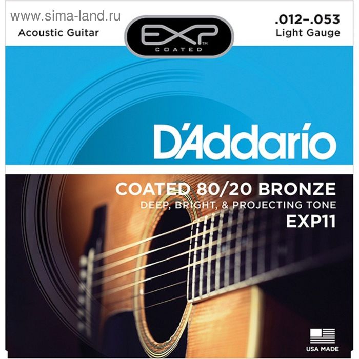 фото Струны для акустической гитары d`addario exp11 coated 80/20 light12-53